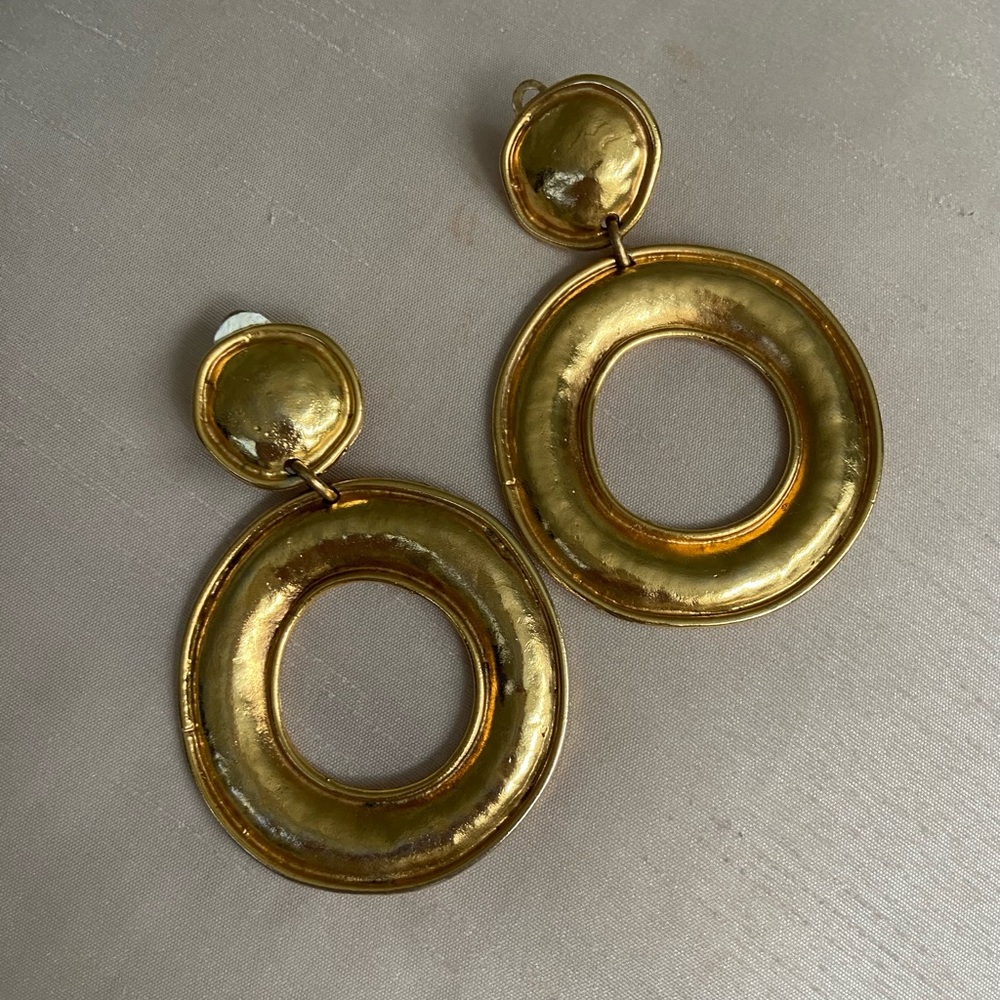 Vintage 80s Edouard Rambaud huge dangle hoop clip on earrings